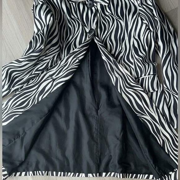 Worthington Zebra Print Trench Coat XL NWOT Stretch Black/White Cotton Funky - Picture 6 of 12